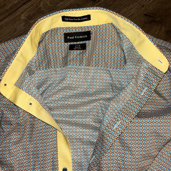Paul Fredrick Men's Slim Fit Non-Iron Cotton Geometric Print Dress Shirt 17x33 - Picture 5 of 5